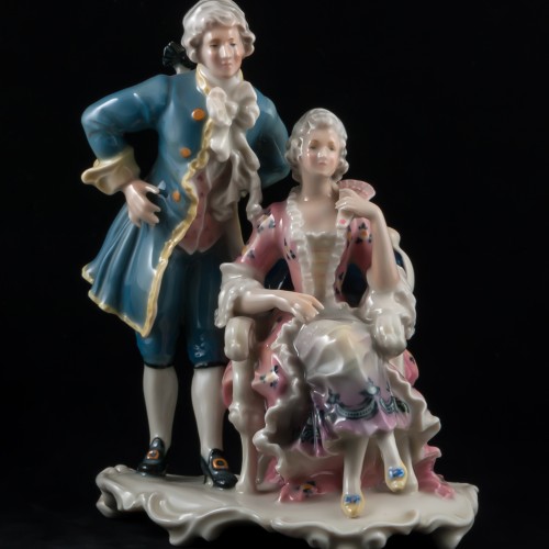 Пара в стиле рококо, кавалер в синем, дама в розовом, Karl Ens, Германия, 1920-30 гг
