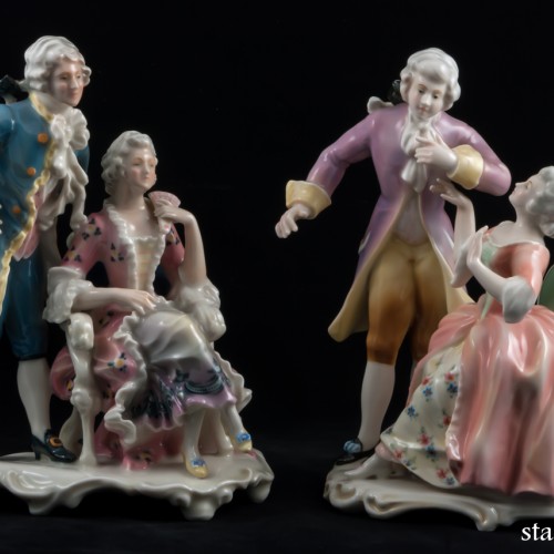 Пара в стиле рококо, кавалер в синем, дама в розовом, Karl Ens, Германия, 1920-30 гг