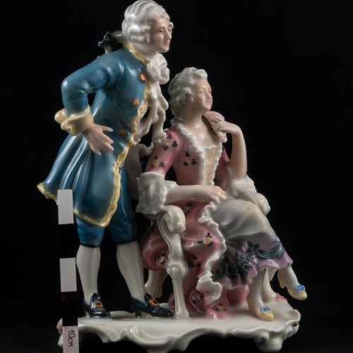 Пара в стиле рококо, кавалер в синем, дама в розовом, Karl Ens, Германия, 1920-30 гг