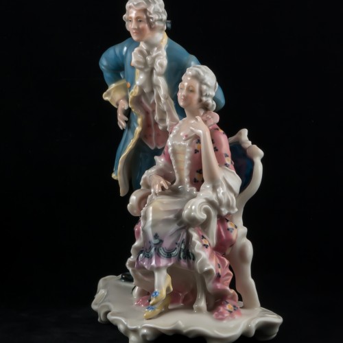 Пара в стиле рококо, кавалер в синем, дама в розовом, Karl Ens, Германия, 1920-30 гг