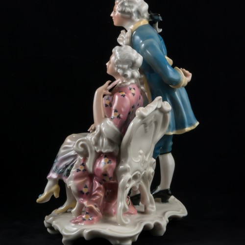 Пара в стиле рококо, кавалер в синем, дама в розовом, Karl Ens, Германия, 1920-30 гг