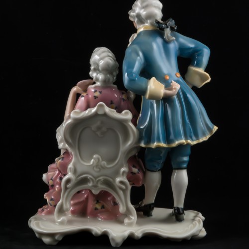 Пара в стиле рококо, кавалер в синем, дама в розовом, Karl Ens, Германия, 1920-30 гг