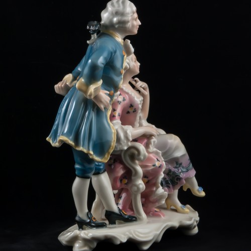 Пара в стиле рококо, кавалер в синем, дама в розовом, Karl Ens, Германия, 1920-30 гг