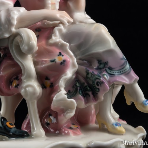 Пара в стиле рококо, кавалер в синем, дама в розовом, Karl Ens, Германия, 1920-30 гг