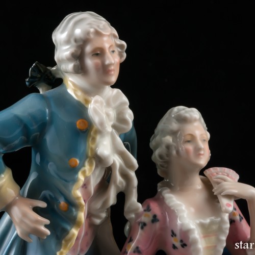 Пара в стиле рококо, кавалер в синем, дама в розовом, Karl Ens, Германия, 1920-30 гг