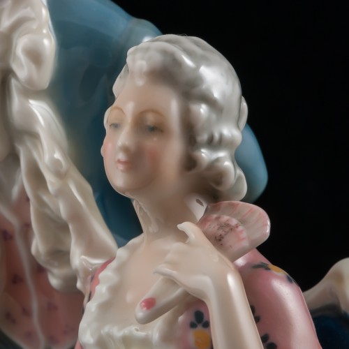 Пара в стиле рококо, кавалер в синем, дама в розовом, Karl Ens, Германия, 1920-30 гг