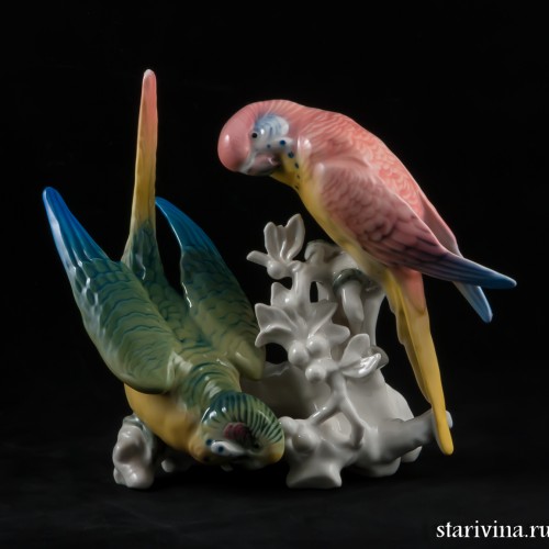 Два волнистых попугайчика, Karl Ens, Германия, 1920-30 гг