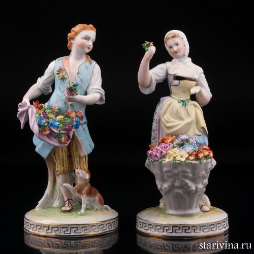 Пара с большой корзиной цветов, Carl Thieme, Германия