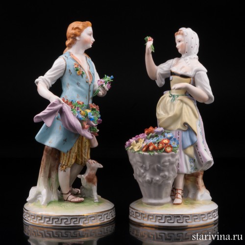 Пара с большой корзиной цветов, Carl Thieme, Германия
