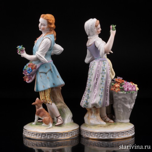 Пара с большой корзиной цветов, Carl Thieme, Германия