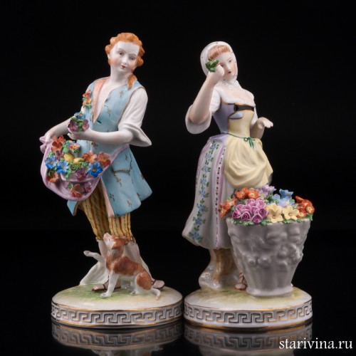 Пара с большой корзиной цветов, Carl Thieme, Германия