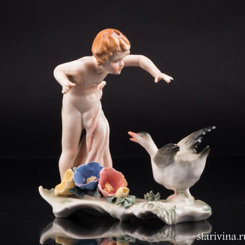 Девочка и гусь, Karl Ens, Германия, 1920-30 гг