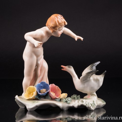 Девочка и гусь, Karl Ens, Германия, 1920-30 гг