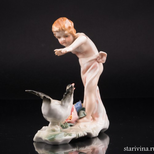 Девочка и гусь, Karl Ens, Германия, 1920-30 гг