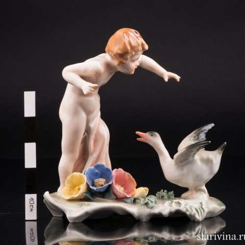 Девочка и гусь, Karl Ens, Германия, 1920-30 гг