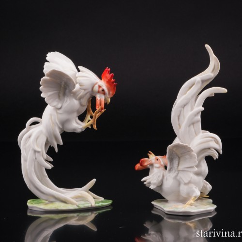 Петушиный бой, парные статуэтки, Hutschenreuther, Германия, 1970 гг
