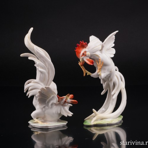 Петушиный бой, парные статуэтки, Hutschenreuther, Германия, 1970 гг