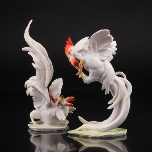 Петушиный бой, парные статуэтки, Hutschenreuther, Германия, 1970 гг