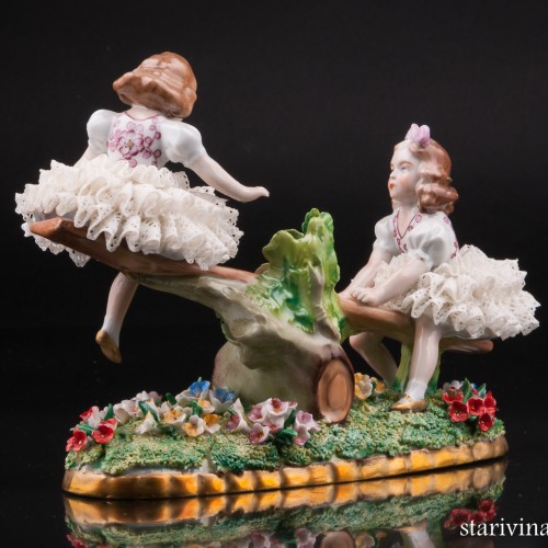 Девочки на качелях, кружевная, Sitzendorf, Германия, до 1990 г