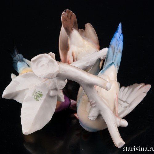 Три амадины на ветке, Hutschenreuther, Германия, 1970 гг