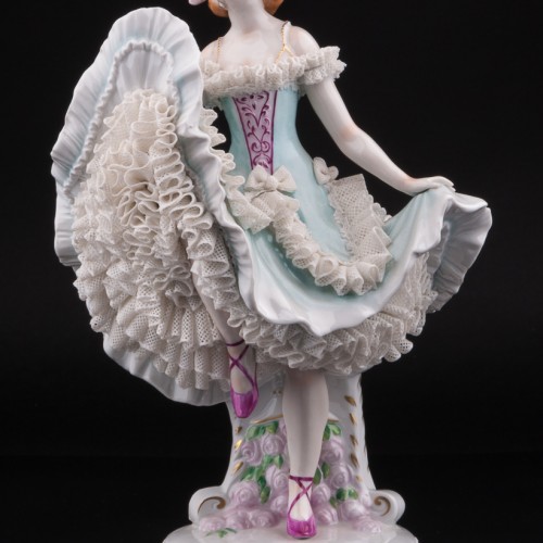 Балерина в голубом платье, кружевная, Sitzendorf, Германия, вт. пол. 20 в