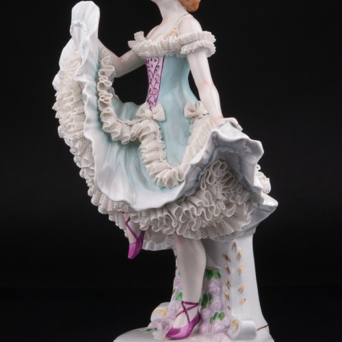 Балерина в голубом платье, кружевная, Sitzendorf, Германия, вт. пол. 20 в
