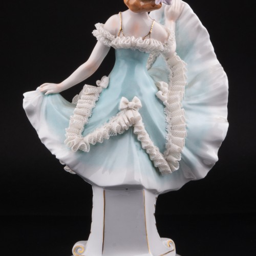 Балерина в голубом платье, кружевная, Sitzendorf, Германия, вт. пол. 20 в