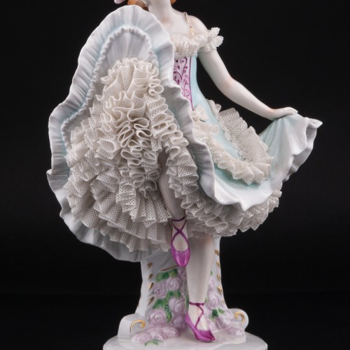 Балерина в голубом платье, кружевная, Sitzendorf, Германия, вт. пол. 20 в