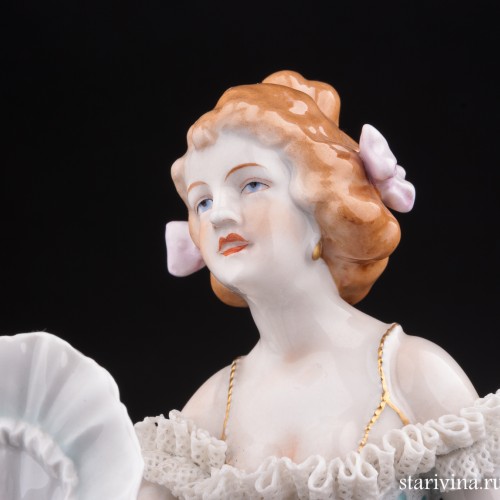 Балерина в голубом платье, кружевная, Sitzendorf, Германия, вт. пол. 20 в