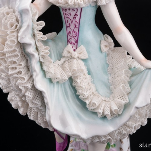 Балерина в голубом платье, кружевная, Sitzendorf, Германия, вт. пол. 20 в
