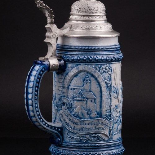 Охотники в таверне, кружка 1л, Marzi & Remy, Германия, 1889 г
