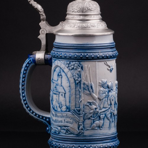 Охотники в таверне, кружка 1л, Marzi & Remy, Германия, 1889 г
