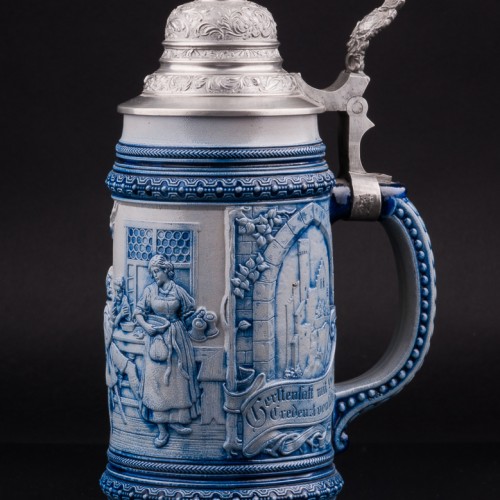 Охотники в таверне, кружка 1л, Marzi & Remy, Германия, 1889 г