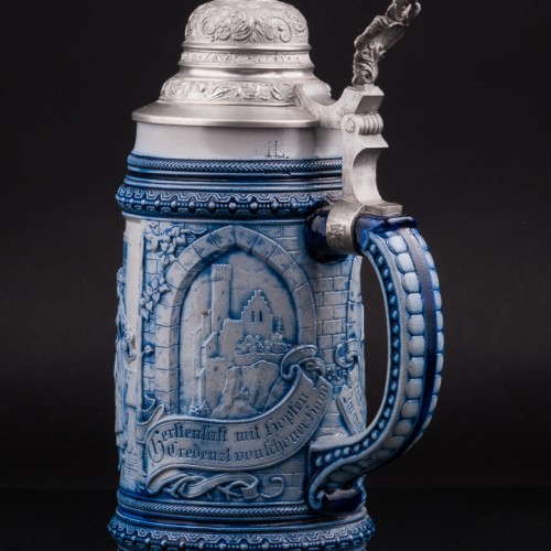 Охотники в таверне, кружка 1л, Marzi & Remy, Германия, 1889 г