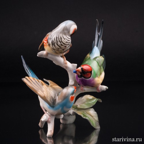 Три амадины на ветке, Hutschenreuther, Германия