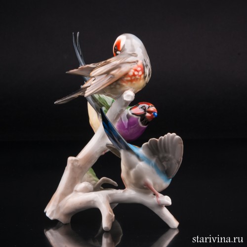 Три амадины на ветке, Hutschenreuther, Германия