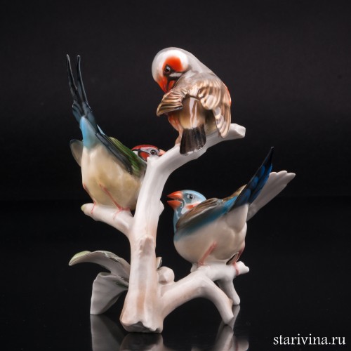 Три амадины на ветке, Hutschenreuther, Германия