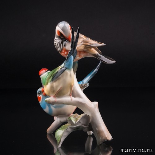 Три амадины на ветке, Hutschenreuther, Германия