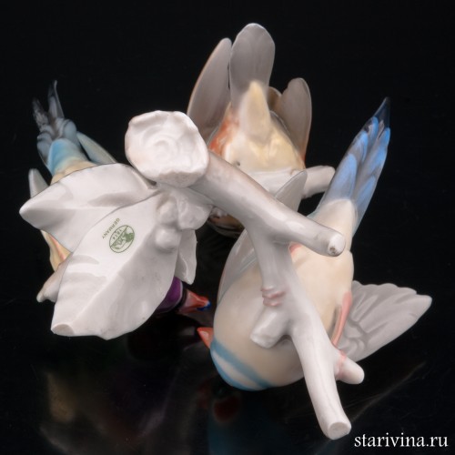 Три амадины на ветке, Hutschenreuther, Германия