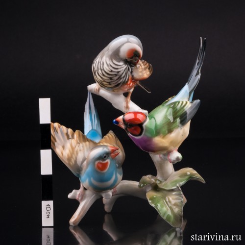 Три амадины на ветке, Hutschenreuther, Германия