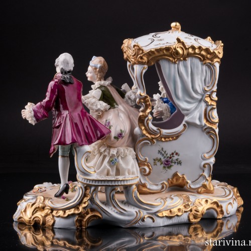 Сценка у портшеза, кружевная, Дрезден, Германия, 1960 гг