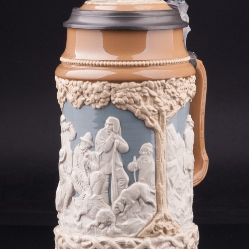 Старинная пивная кружка Охотники, 1 л, Villeroy & Boch, Германия, 1913 г.