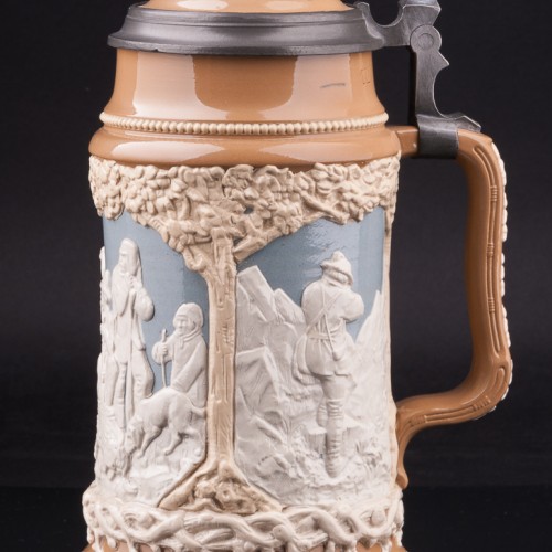 Старинная пивная кружка Охотники, 1 л, Villeroy & Boch, Германия, 1913 г.