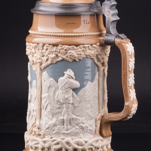 Старинная пивная кружка Охотники, 1 л, Villeroy & Boch, Германия, 1913 г.