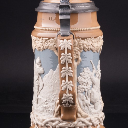 Старинная пивная кружка Охотники, 1 л, Villeroy & Boch, Германия, 1913 г.