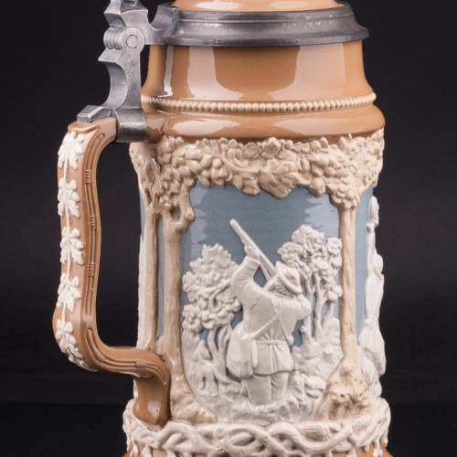 Старинная пивная кружка Охотники, 1 л, Villeroy & Boch, Германия, 1913 г.