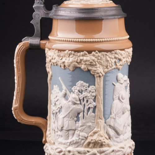 Старинная пивная кружка Охотники, 1 л, Villeroy & Boch, Германия, 1913 г.