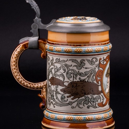 Пивная кружка Охота на кабана, 1/2 л, Villeroy & Boch, Германия, 1901 г