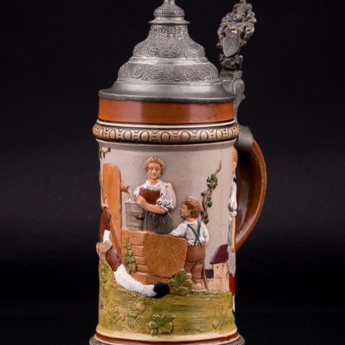 Пивная кружка У колодца перед воротами, 1/2 л, Hauber & Reuther, Германия, 1876-1910 гг