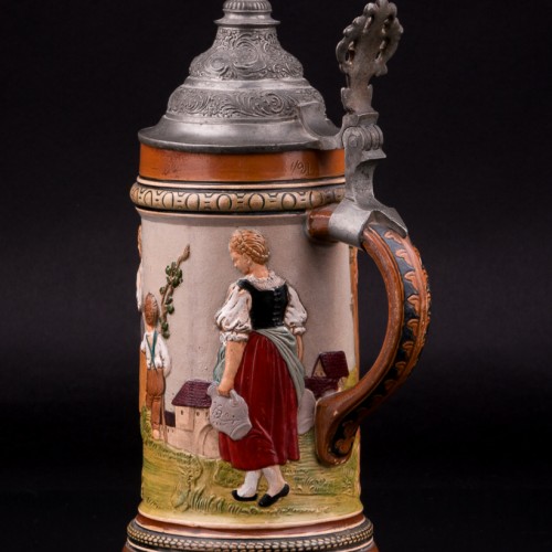 Пивная кружка У колодца перед воротами, 1/2 л, Hauber & Reuther, Германия, 1876-1910 гг